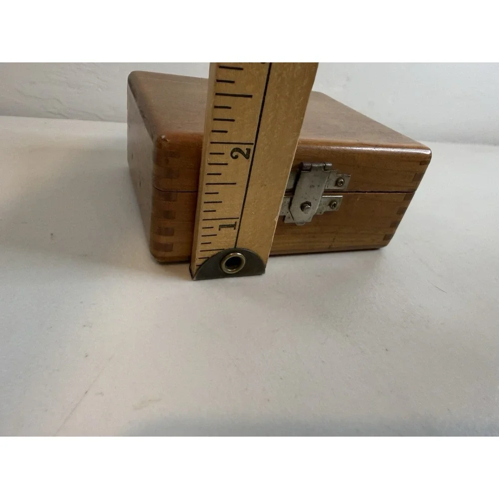 Vintage Wooden Jewelry Box Velvet Lined Tray Ledge Watch Valet Finger Joint Case